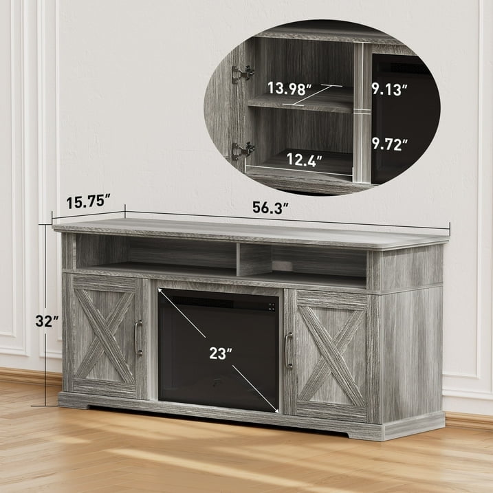 Electric Fireplace TV Stand for TVs up to 75", Farmhouse Entertainment Center with Fireplace, Grey