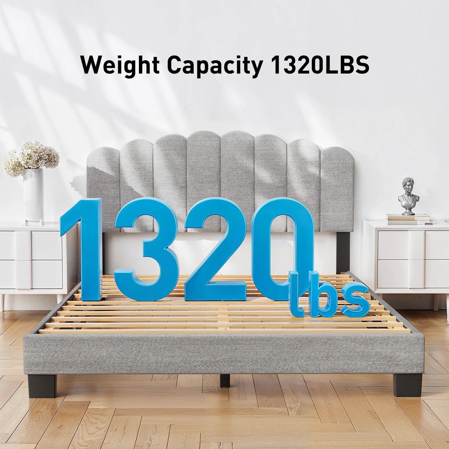 CHITOOMA Twin Bed Frame with Adjustable Headboard, Grey Linen Upholstered Platform Bed Frame Twin Size No Box Spring Needed, Noise-Free, Heavy Duty