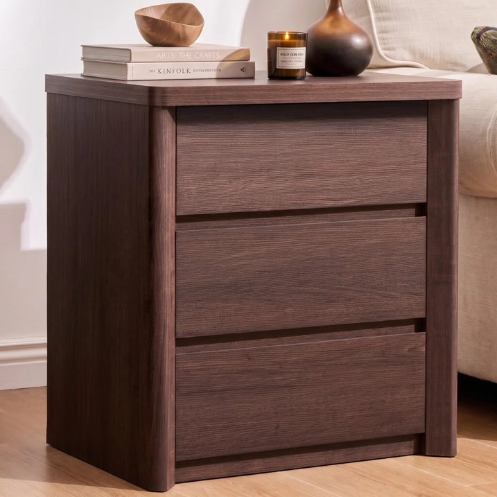 CHITOOMA 24.8" Nightstand Set of 2 with Charging Station for Bedroom, Walnut