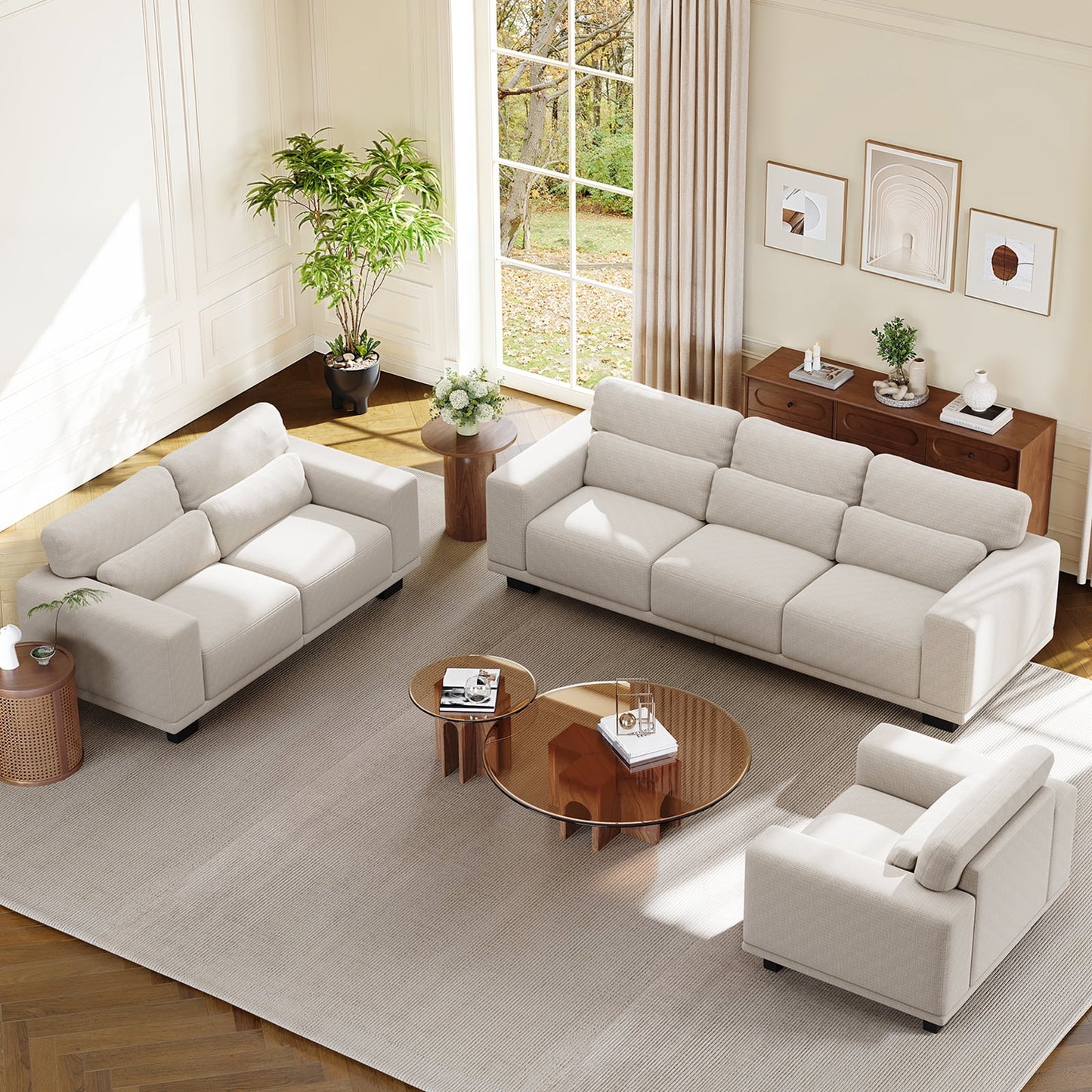 CHITOOMA 40" Oversized Accent Chair, Linen Upholstered Armchair with Washable Covers & Pillow, Wide Armrests, Deep Seat Sofa Chair for Living Room, Bedroom, or Office, White
