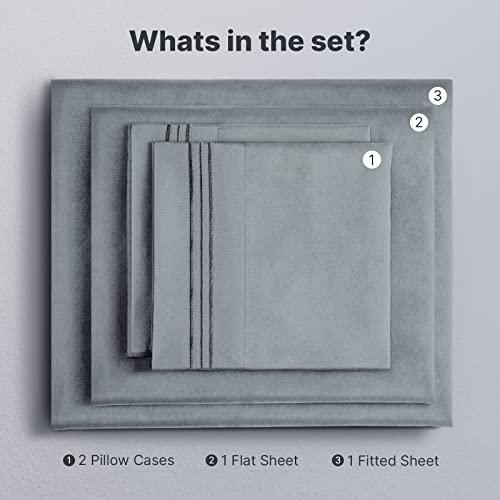 Queen Size Sheets Set 4pcs Extra Soft Cooling Bed Sheets Fine Brushed Microfiber Polyester Luxury Bedding Sheets Up to 16" Deep Pocket Light Grey