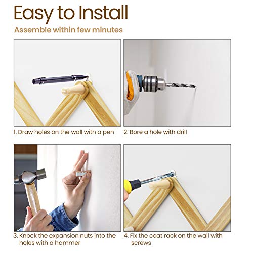 2 Pack Accordion Expandable Coat Racks, Wall Mounted with 14 Hooks, Versatile Coat Hook Hat Rack for Organizing in Bedroom, Entryway AMCR04K