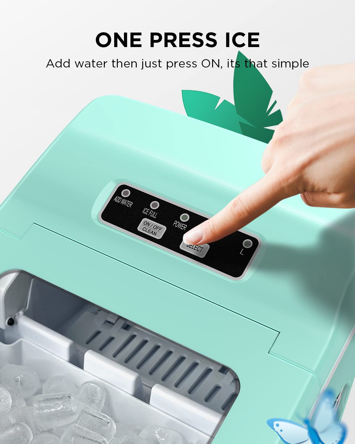 Ice Maker Machine for Countertop, 9 Bullet Ice Cubes Ready in 6 Minutes, 26lbs in 24Hrs Portable Ice Maker Machine Self-Cleaning, 2 Sizes of Bullet-Shaped Ice for Home Kitchen Office Bar Party Green