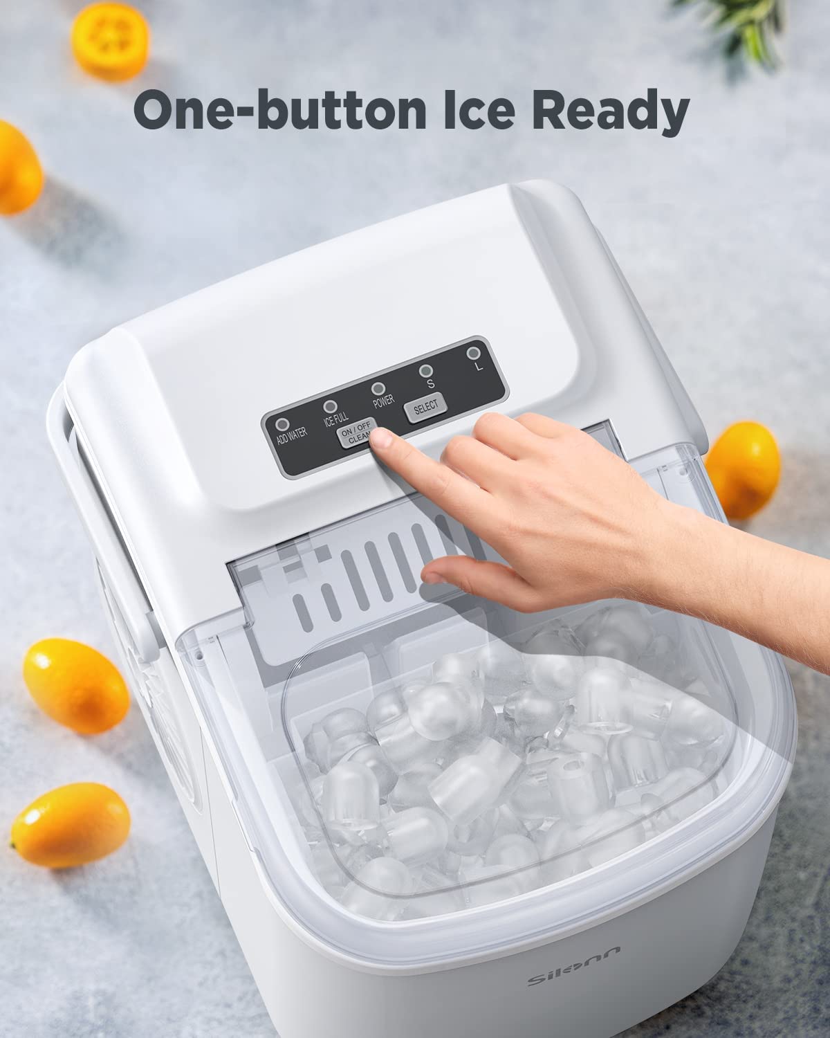 Countertop Ice Maker, 9 Cubes Ready in 6 Mins, 26lbs in 24Hrs, Self-Cleaning Ice Machine with Ice Scoop and Basket, 2 Sizes of Bullet Ice for Home Kitchen Office Bar Party, White Ice Maker