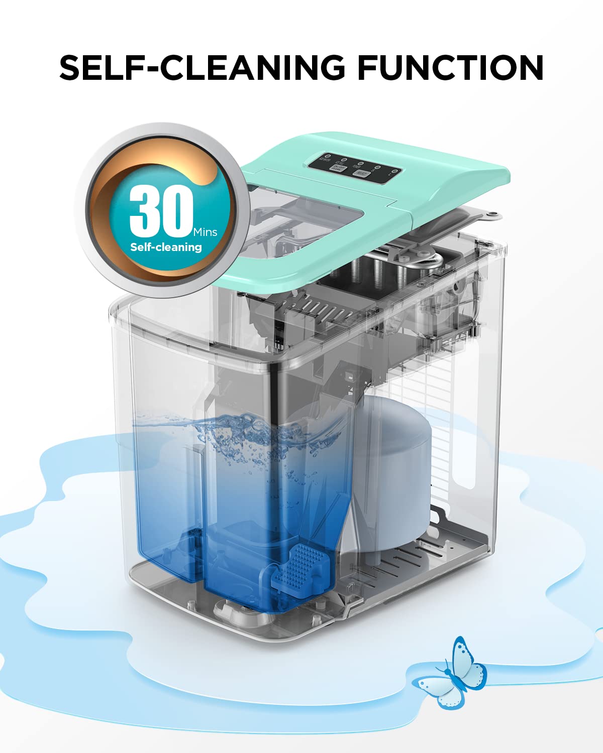 Ice Maker Machine for Countertop, 9 Bullet Ice Cubes Ready in 6 Minutes, 26lbs in 24Hrs Portable Ice Maker Machine Self-Cleaning, 2 Sizes of Bullet-Shaped Ice for Home Kitchen Office Bar Party Green