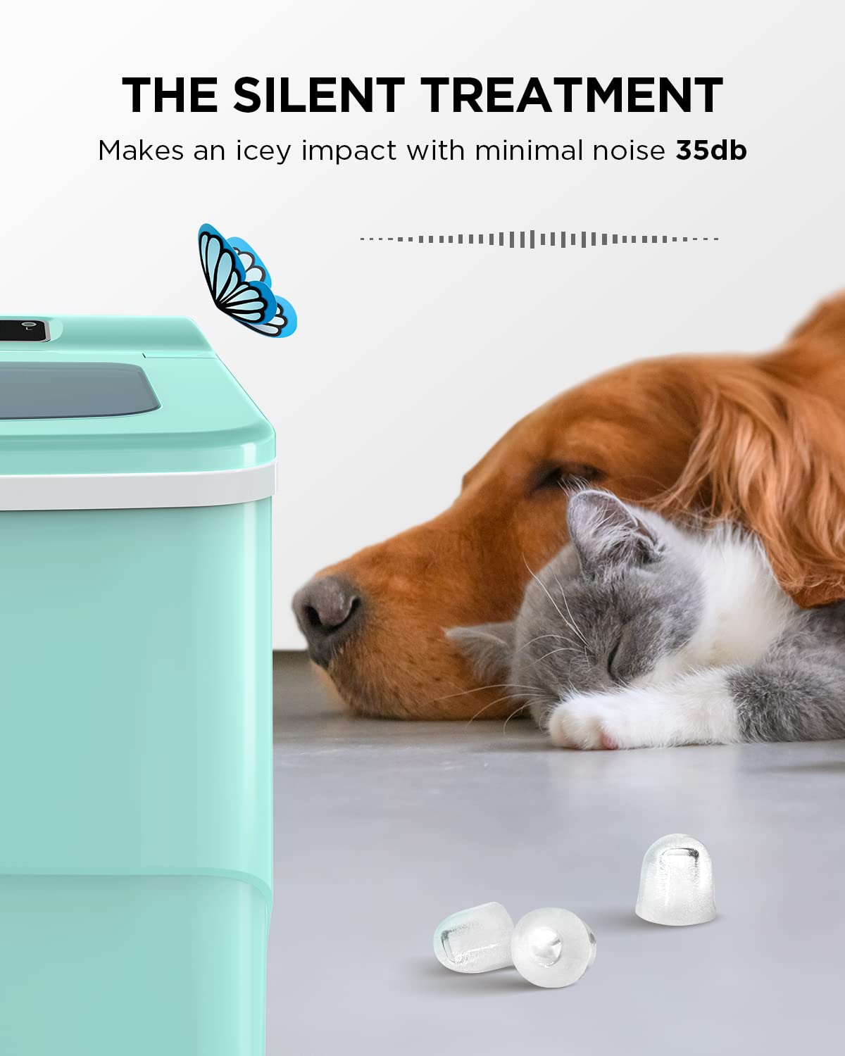 Ice Maker Machine for Countertop, 9 Bullet Ice Cubes Ready in 6 Minutes, 26lbs in 24Hrs Portable Ice Maker Machine Self-Cleaning, 2 Sizes of Bullet-Shaped Ice for Home Kitchen Office Bar Party Green