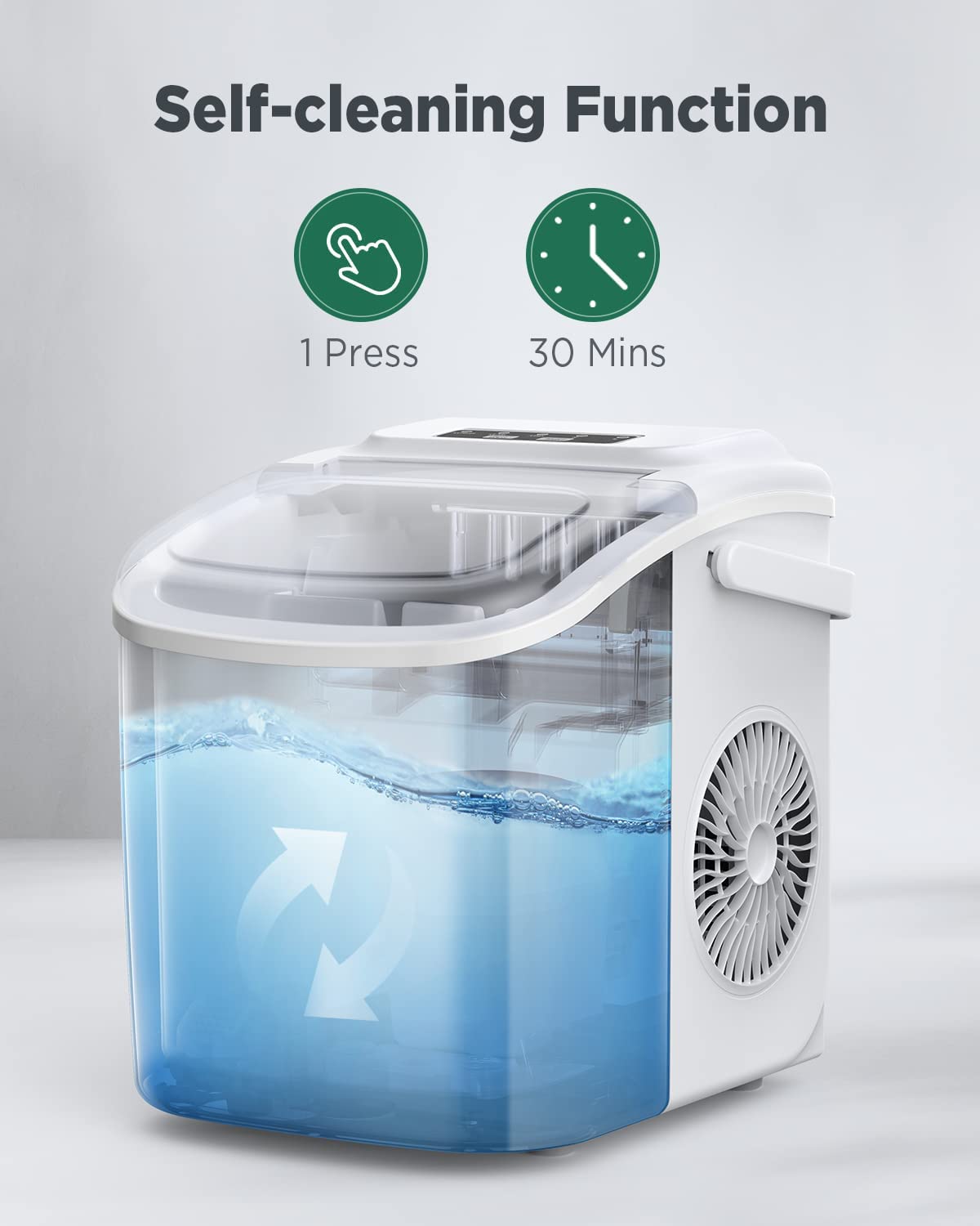 Countertop Ice Maker, 9 Cubes Ready in 6 Mins, 26lbs in 24Hrs, Self-Cleaning Ice Machine with Ice Scoop and Basket, 2 Sizes of Bullet Ice for Home Kitchen Office Bar Party, White Ice Maker