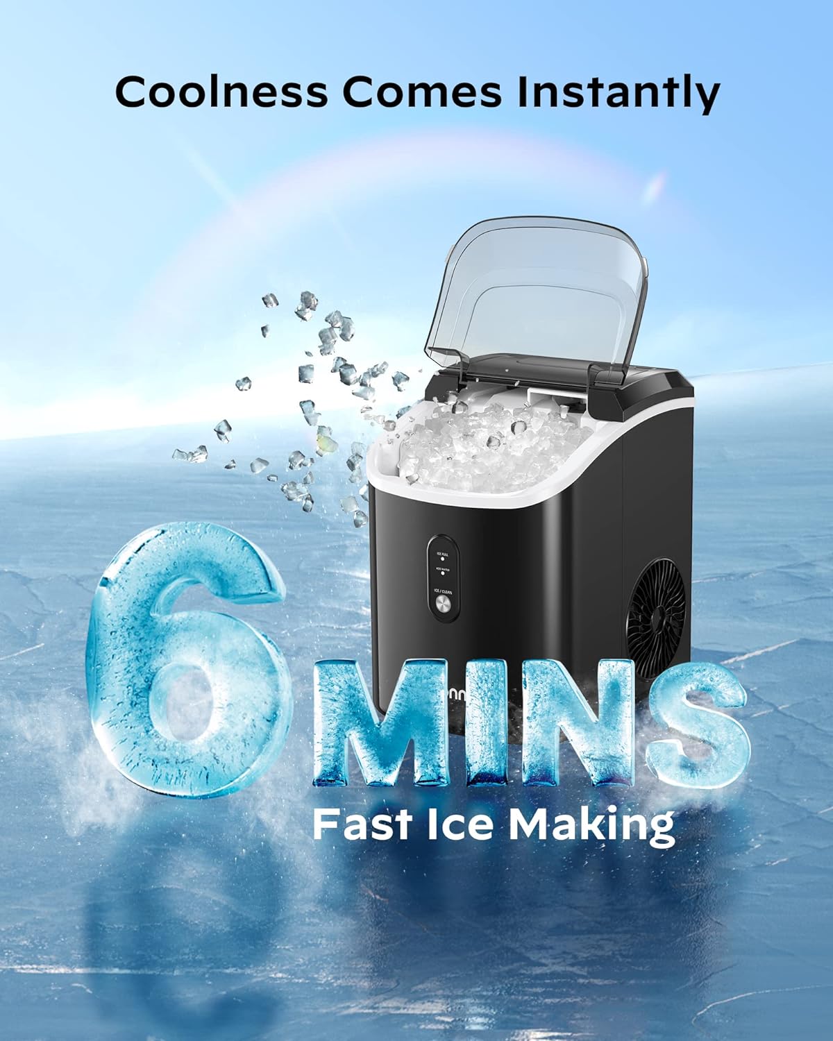 Nugget Ice Maker Countertop - 33lbs/24H, Pebble Ice Maker Machine with Self-Cleaning Function, Ice Makers for Home Kitchen Office,Black