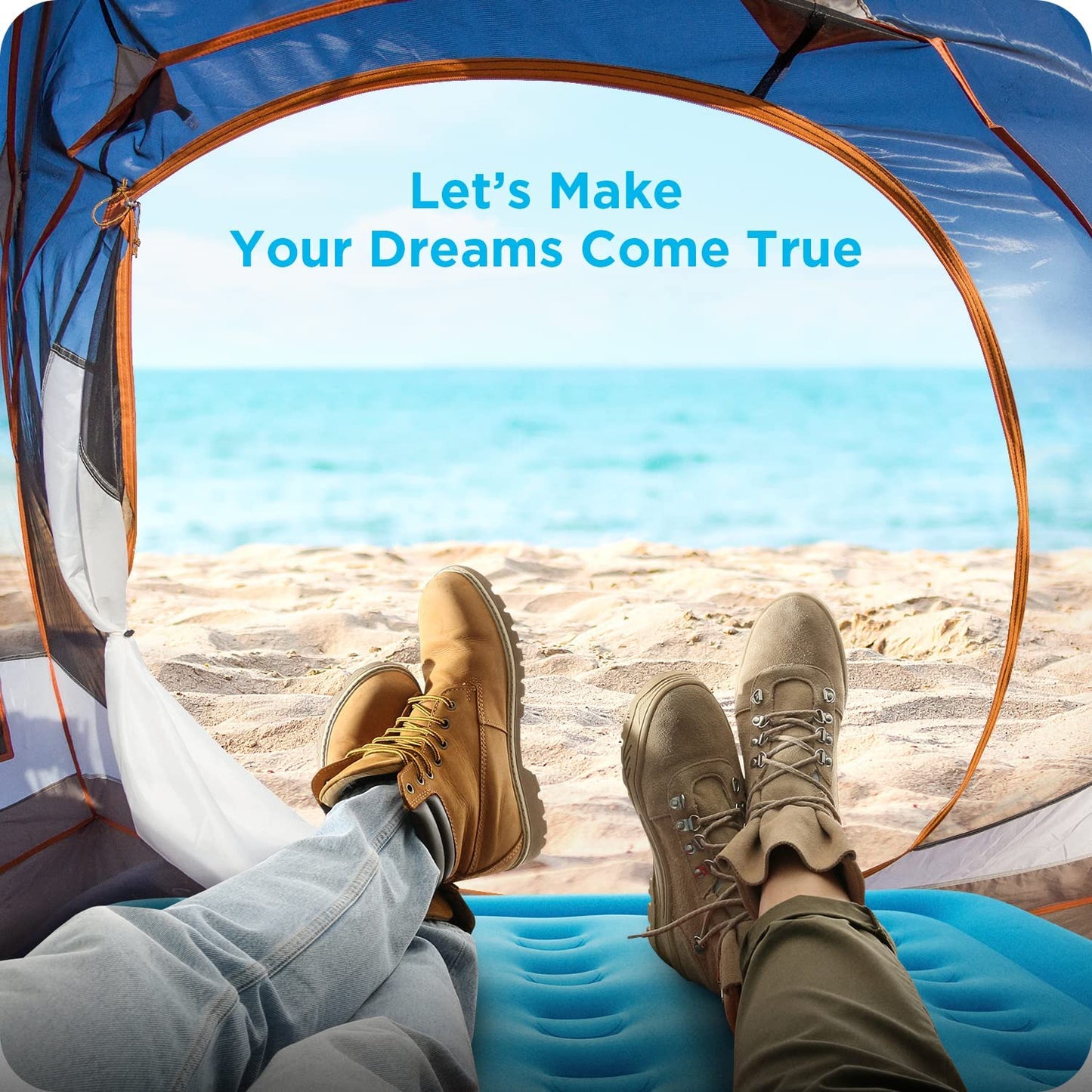 Air Mattress Queen, 16" Blow Up Mattress for Home and Camping, Flocked Top Inflatable Air Bed for Guests, Family, Blue Queen Blue