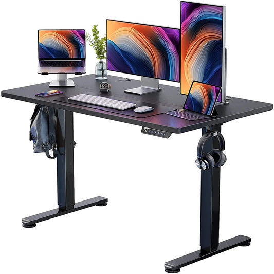 CHITOOMA 48" x 24" Electric Standing Desk with 4 Memory Preset Heights, Height Adjustable Sit Stand up Desk with Headphone Hook for Home Office, Black