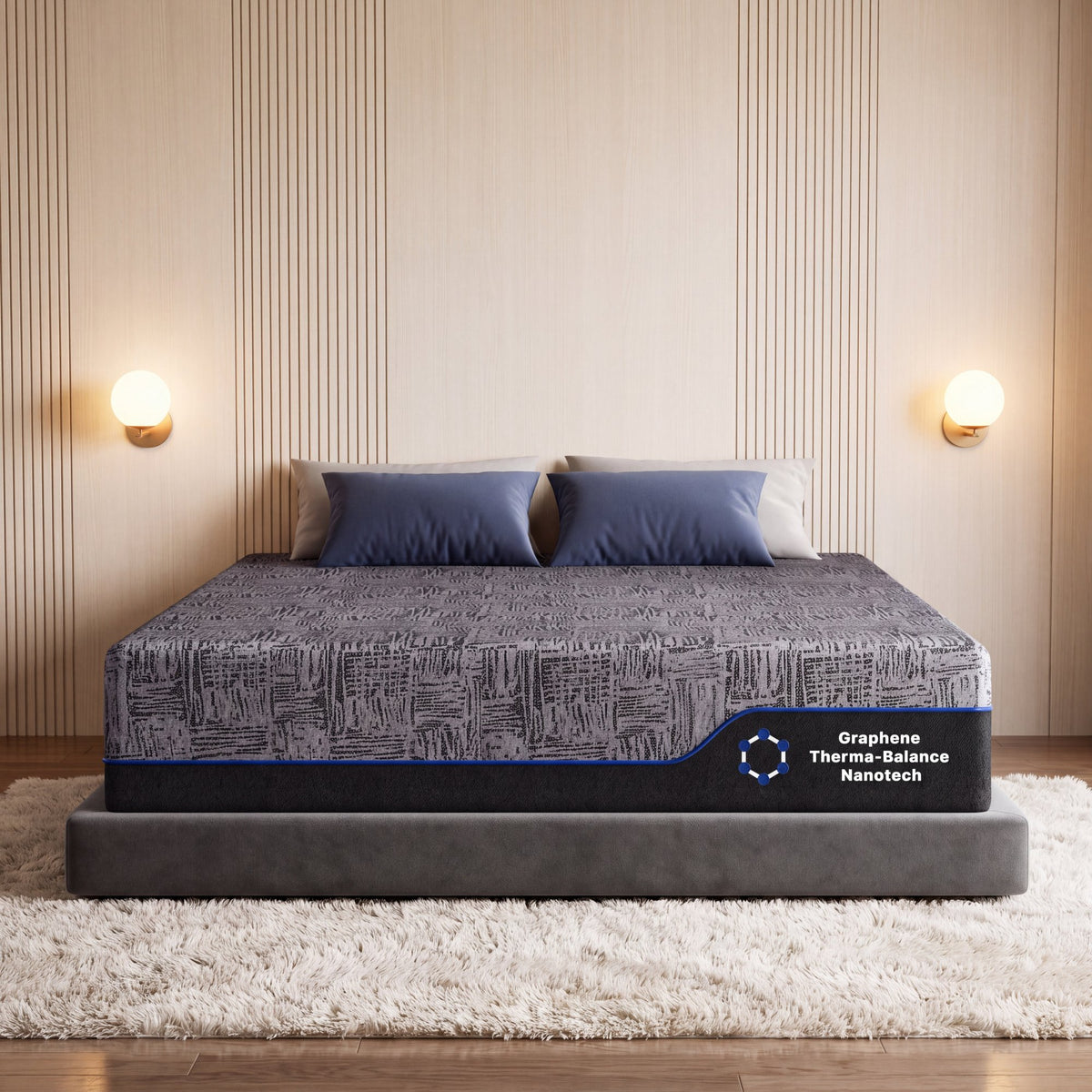 CHITOOMA 12" Queen Memory Foam Mattress,Gel-Infused Triple Layer Mattress with Graphene Cooling Cover,Medium Firm Bed Mattress for Pressure Relief & Motion Isolation,Dark Gray