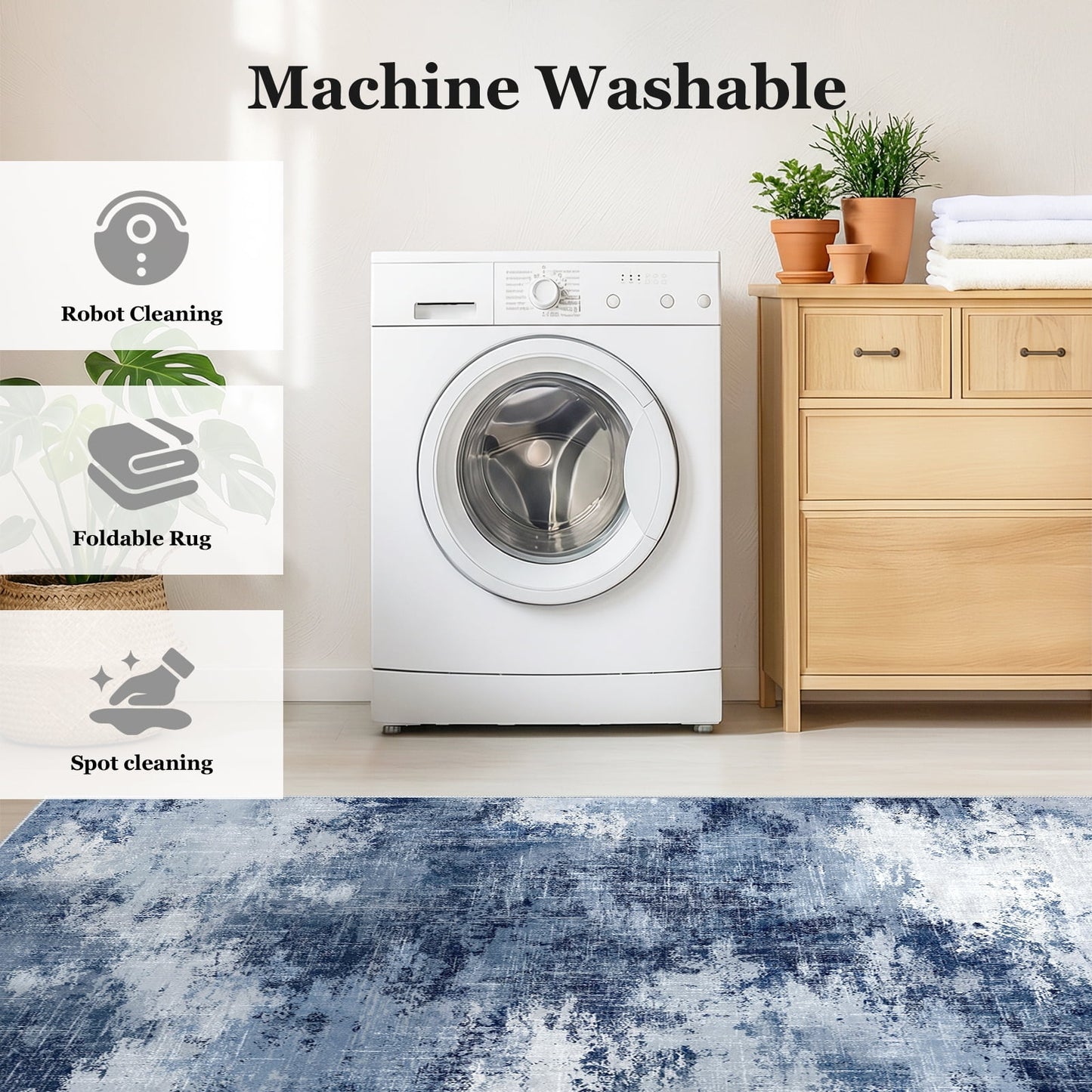 CHITOOMA 9'x12' Area Rugs for Living Room, Machine Washable Abstract Distressed Rugs Indoor Neutral Carpet Rugs for Bedroom Dining Room Office with Non-Slip Backing, Stain Resistant Non-Shed