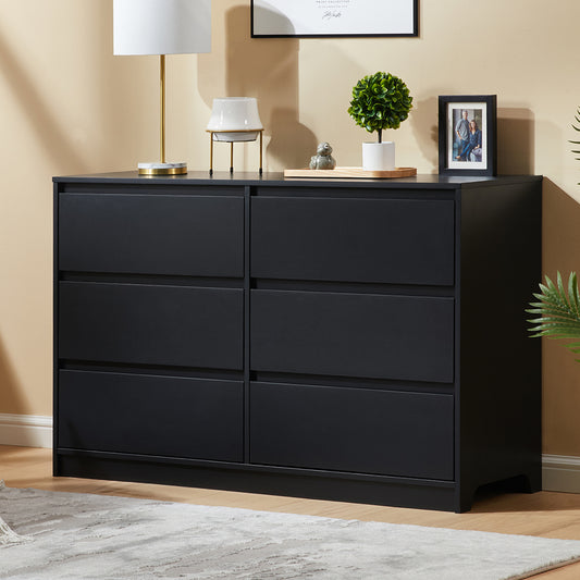 CHITOOMA 6 Drawer Double Dresser, 47.2" Adult Wood Storage Side Cabinet Chest of Drawer for Bedroom Living Room Hallway, Black