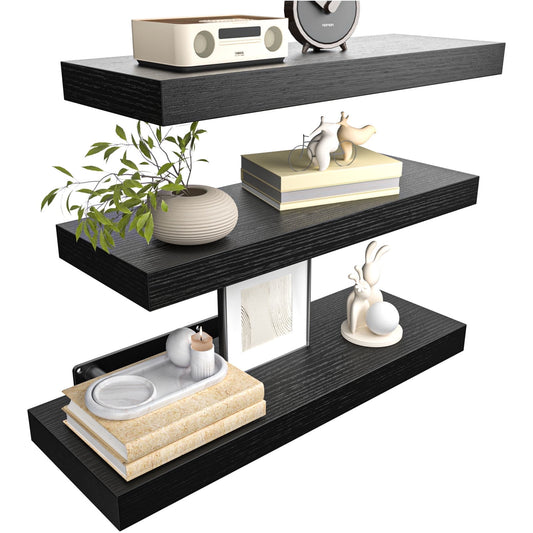 3 Sets 15 x 7" Wall Mounted Floating Shelves, Storage Shelves Perfect for Bedroom, Bathroom, Living Room and Kitchen Storage