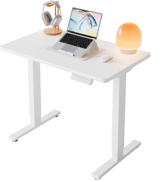 CHITOOMA Electric Standing Desk with 4 Memory Height Settings, 32" Small Height Adjustbale Desk, Sit Stand Up Desk for Home Office, White