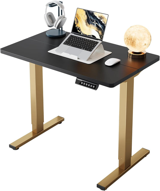 CHITOOMA Electric Standing Desk with 4 Memory Height Settings, 32" Small Height Adjustbale Desk, Sit Stand Up Desk for Home Office, Black + Gold