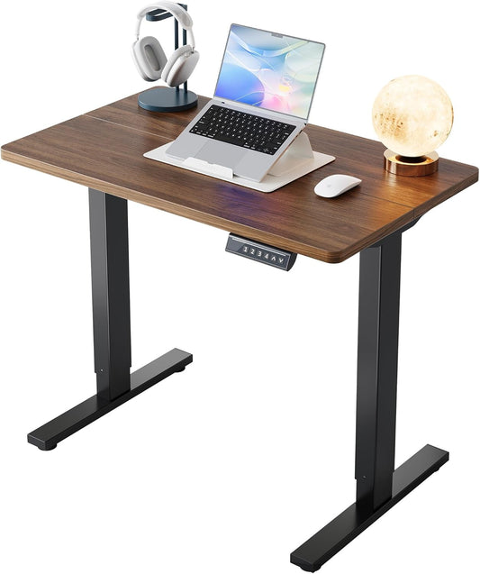 CHITOOMA 32" Small Electric Standing Desk Adjustable Height, 4 Memory Height Settings, Sit Stand Up Desk for Home Office & Computer Workstation, Black Walnut