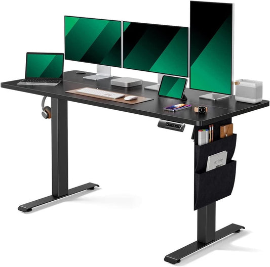 CHITOOMA Electric Standing Desk with Storage Bag, 48" x 24" Adjustable Height Sit to Stand Desk with 4 Memory Pre-Set, Headphone Hook for Home Office, Black