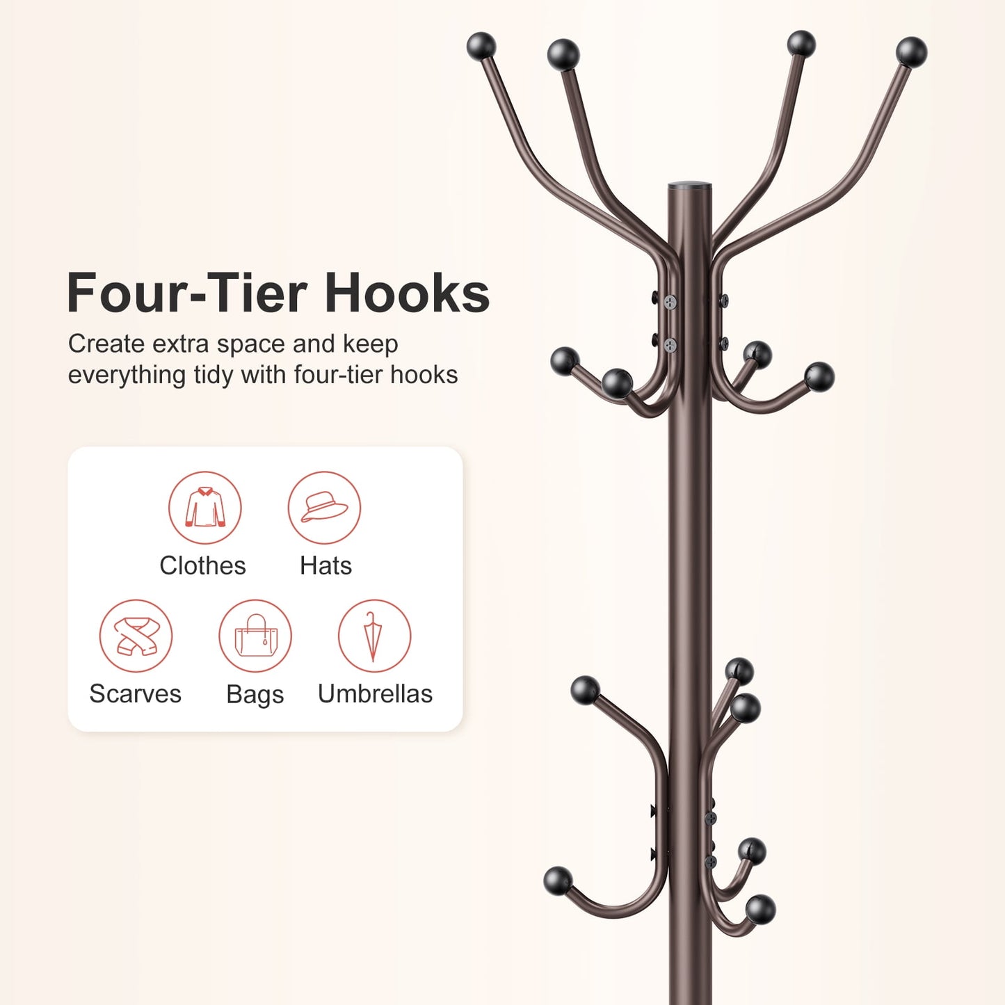 Coat Rack Stand 14 Hooks Coat Rack Stand Metal Freestanding Coat Rack Coat Tree for Home, Office, Entryway, Hallway, Bronze