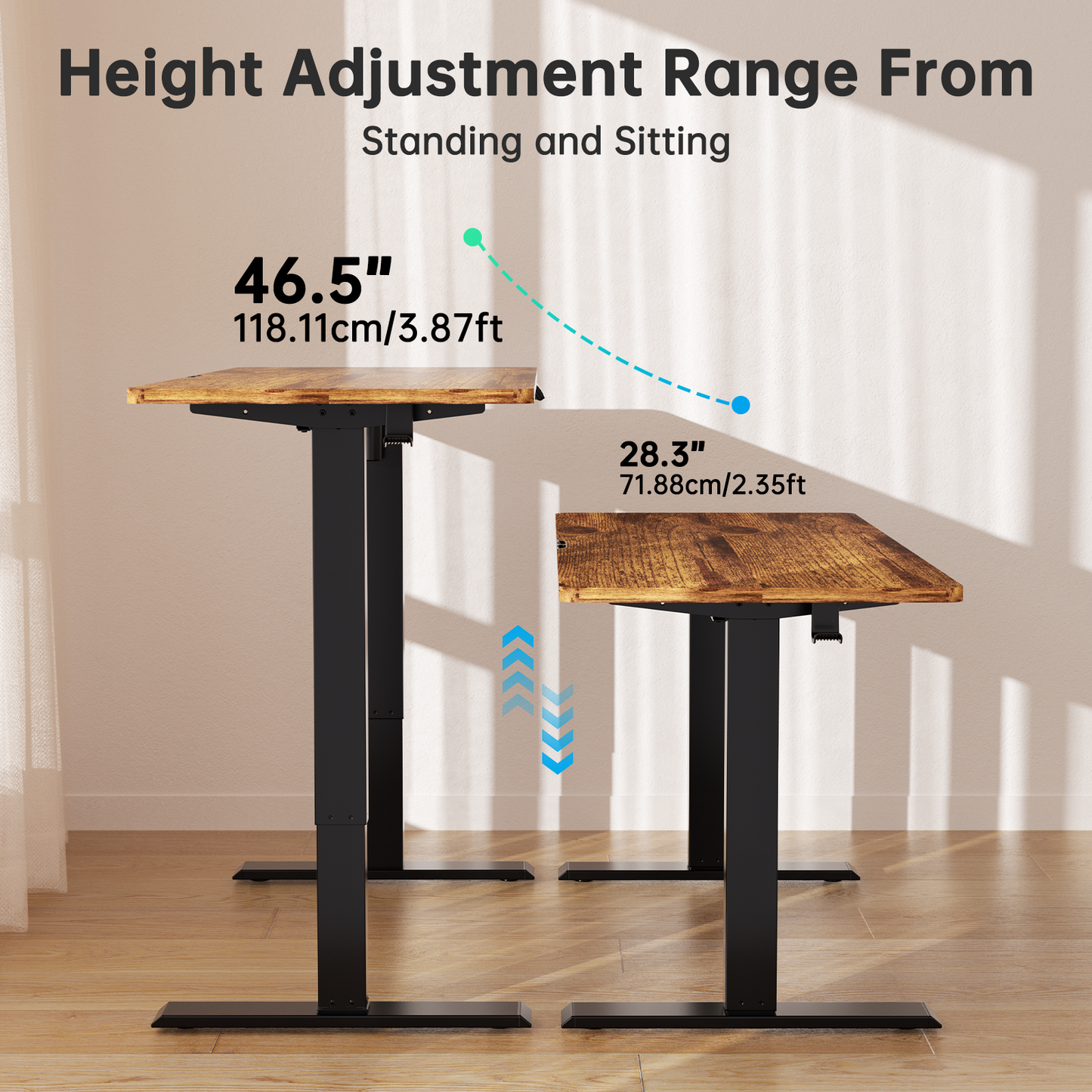 CHITOOMA 55" x 24" Electric Standing Desk, Adjustable Height Table with 4 Memory Pre-Set, Home Office Gaming Desk with Headphone Hook, Brown