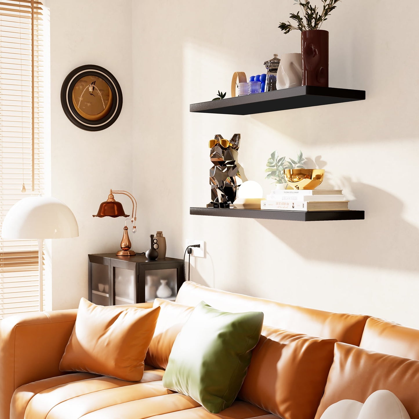 2Pcs/Set 24" Wood Wall Mounted Floating Shelves Storage Shelving For Living Room, Dining Room, Office, Bedroom