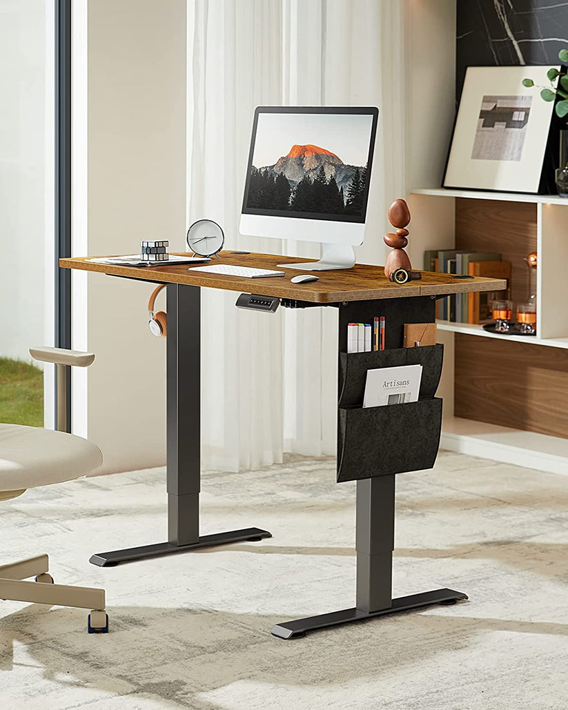 CHITOOMA 55" x 24" Electric Standing Desk with Storage Bag, Adjustable Height Sit to Stand Desk with 4 Memory Pre-Set, Headphone Hook for Home Office, Rustic Brown
