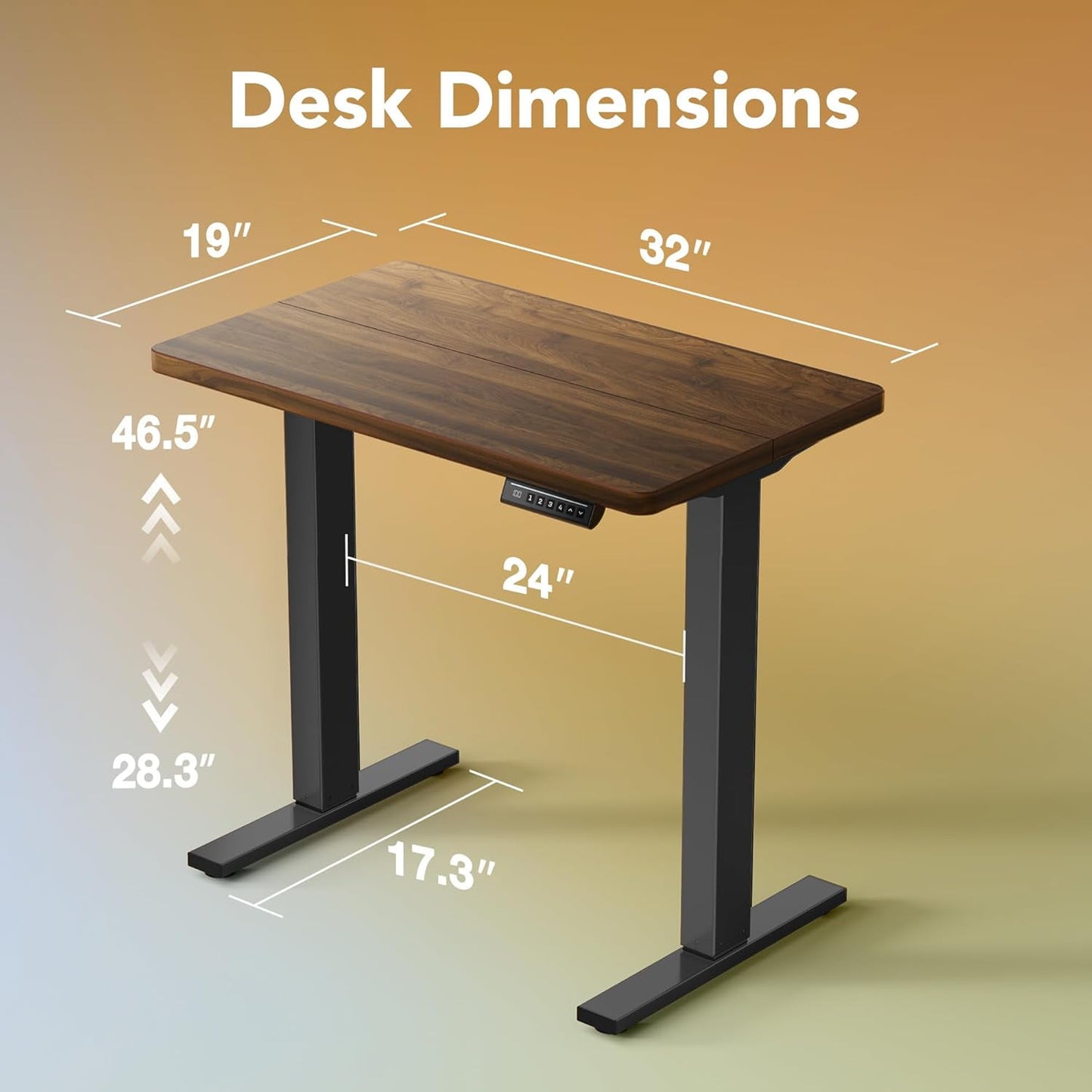 CHITOOMA 32" Small Electric Standing Desk Adjustable Height, 4 Memory Height Settings, Sit Stand Up Desk for Home Office & Computer Workstation, Black Walnut
