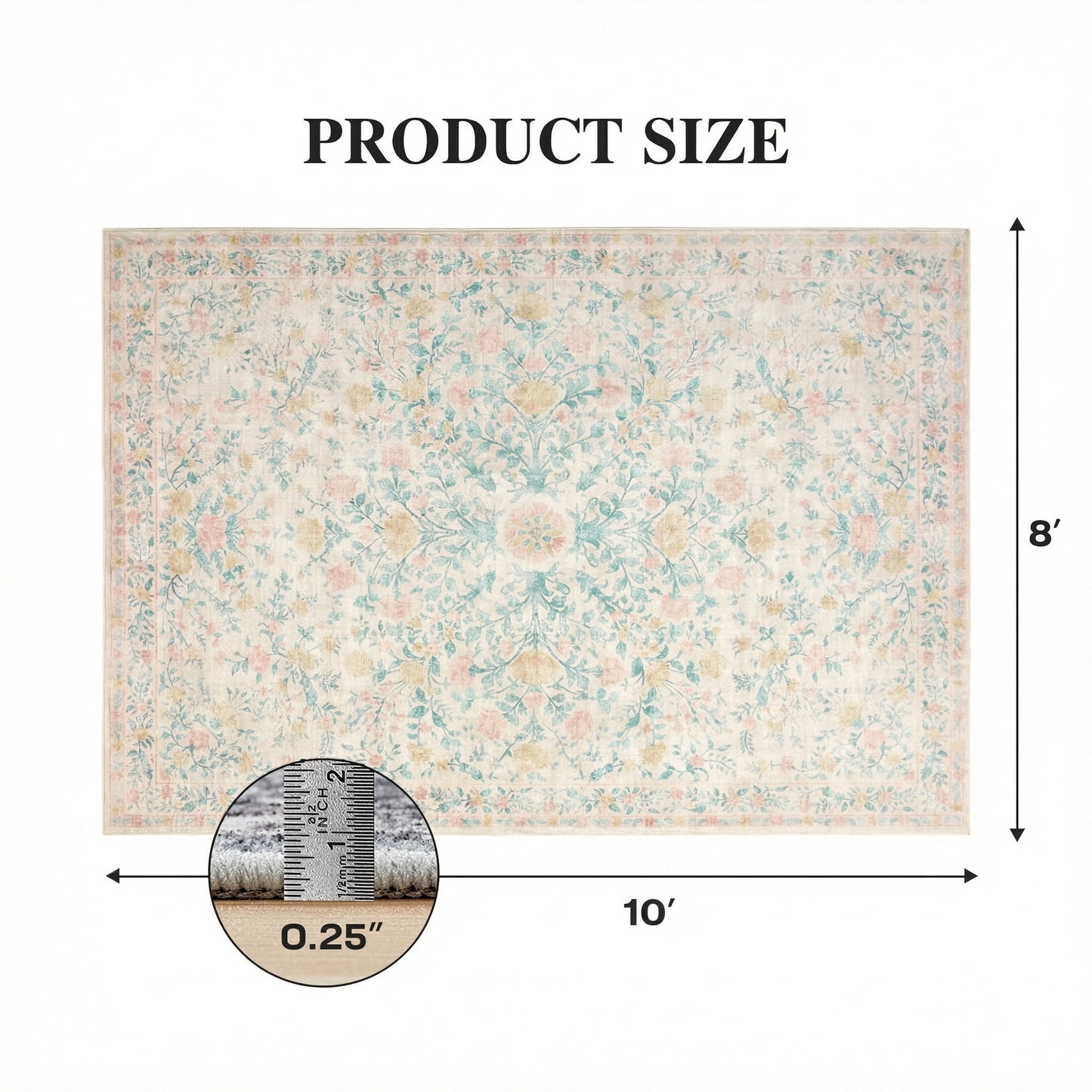 CHITOOMA 8'x10' Machine-washable Area Rugs for Living Room, Boho Floral Area Rugs with Non-Slip Backing, Stain Resistant Non-Shed Carpet for Bedroom, Dining Room, Dorm, Office