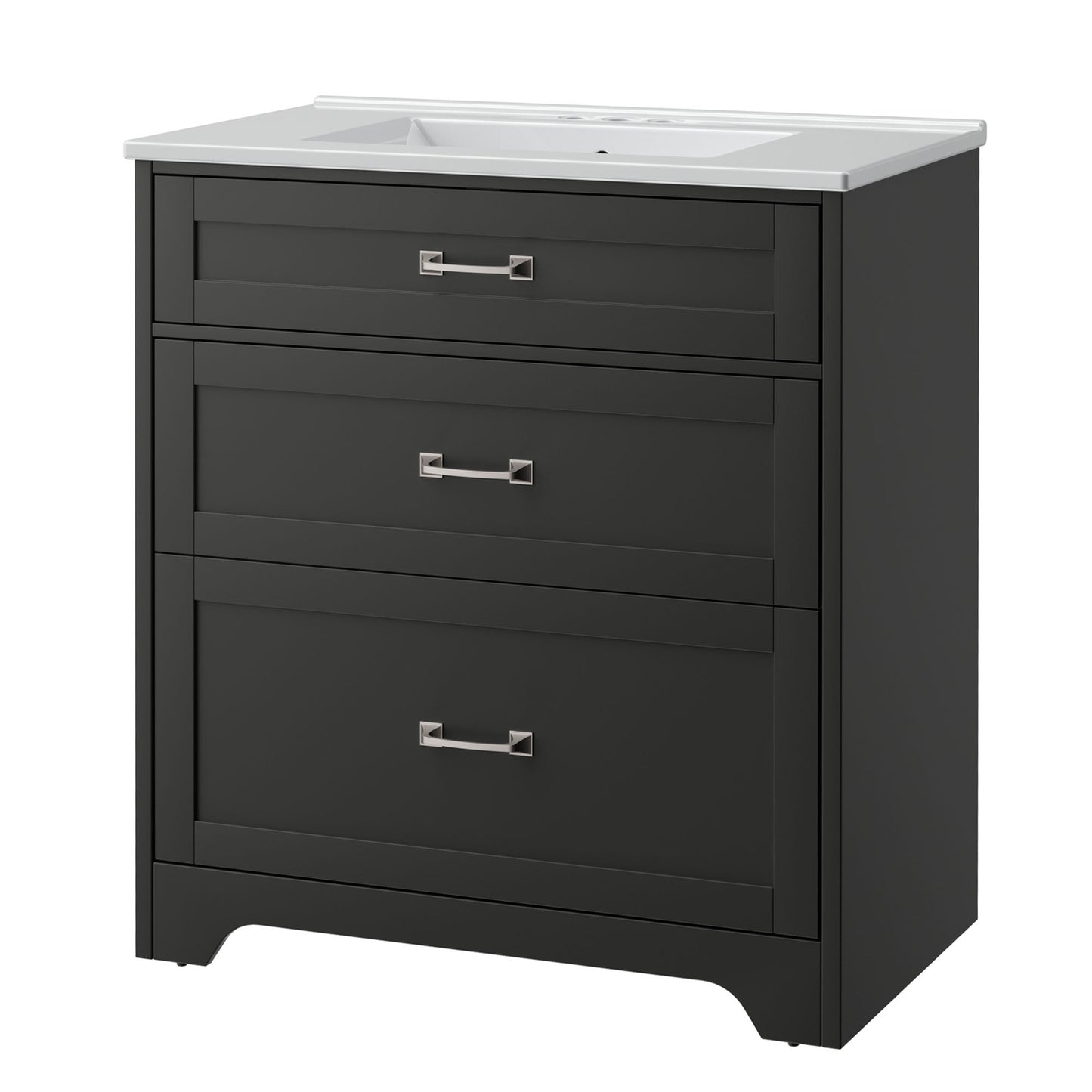 CHITOOMA 30" Bathroom Vanity with Ceramic Sink, Freestanding Modern Vanity Cabinet with 1 Tilt-Out Drawer and 2 Drawers, Black