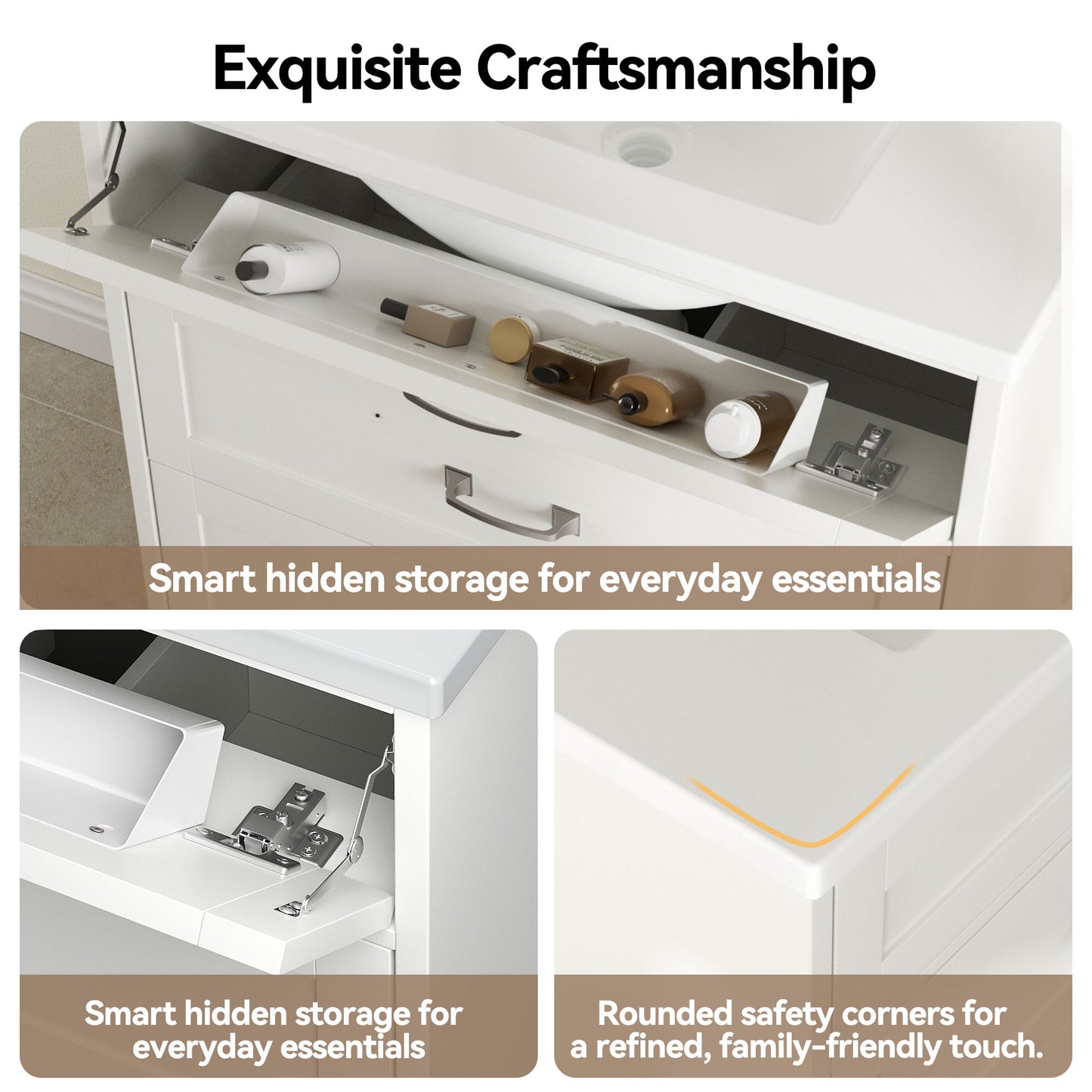 CHITOOMA 30" Bathroom Vanity with Ceramic Sink, Freestanding Modern Vanity Cabinet with 1 Tilt-Out Drawer and 2 Drawers, White