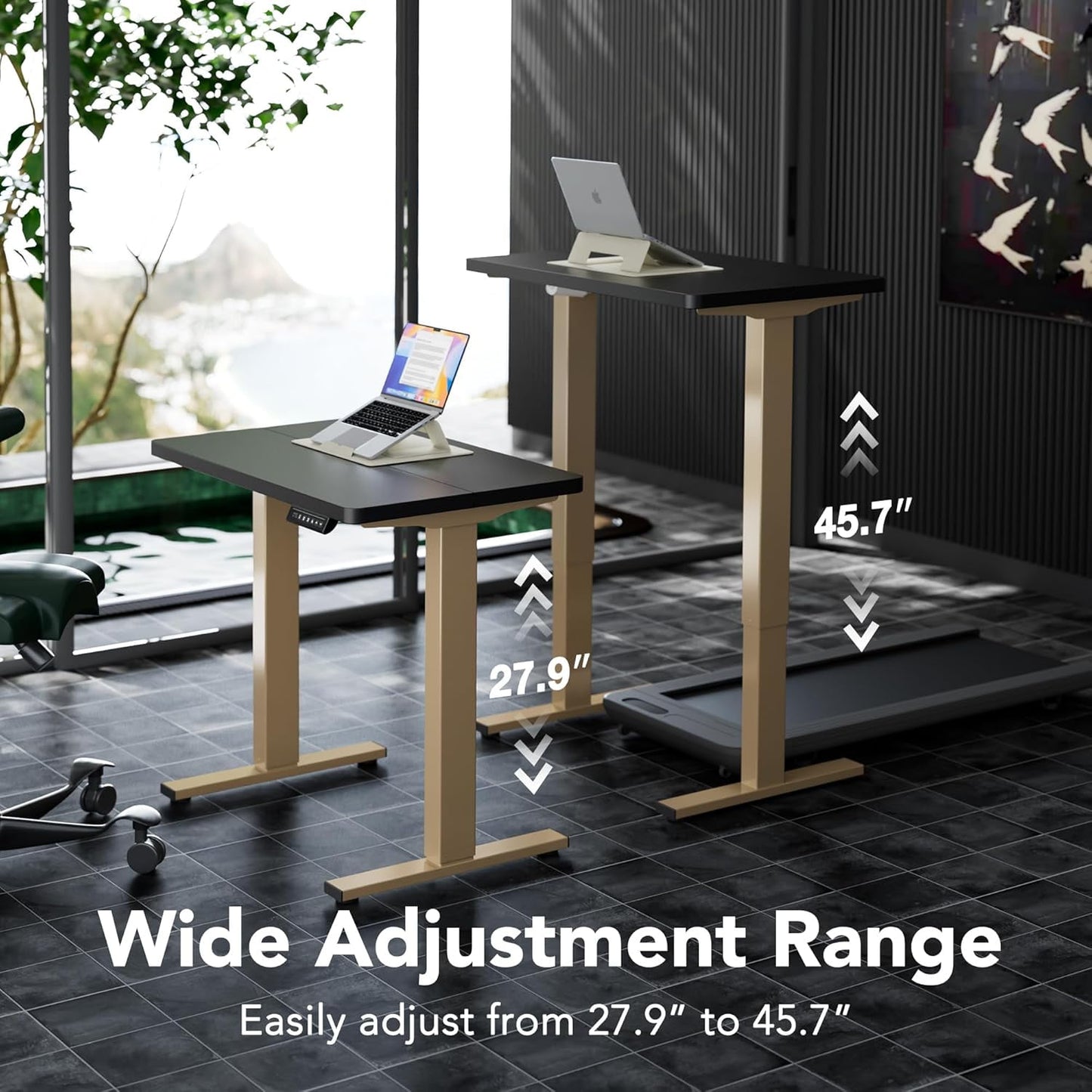 CHITOOMA Electric Standing Desk with 4 Memory Height Settings, 32" Small Height Adjustbale Desk, Sit Stand Up Desk for Home Office, Black + Gold