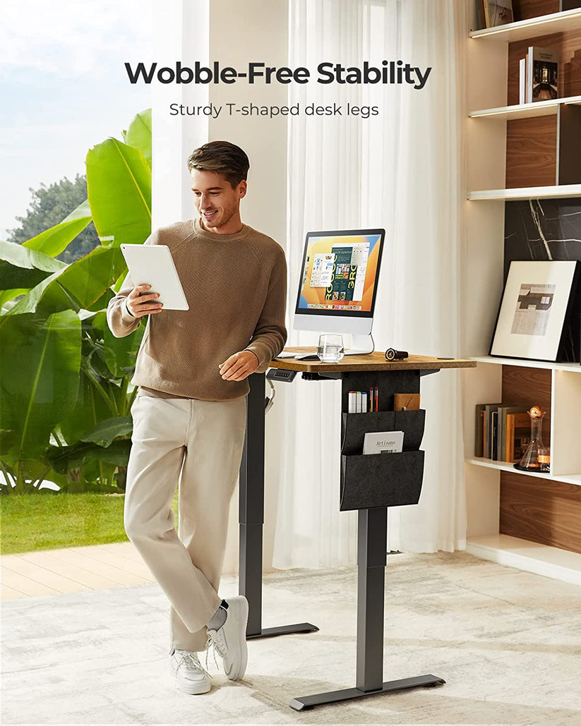 CHITOOMA 55" x 24" Electric Standing Desk with Storage Bag, Adjustable Height Sit to Stand Desk with 4 Memory Pre-Set, Headphone Hook for Home Office, Rustic Brown