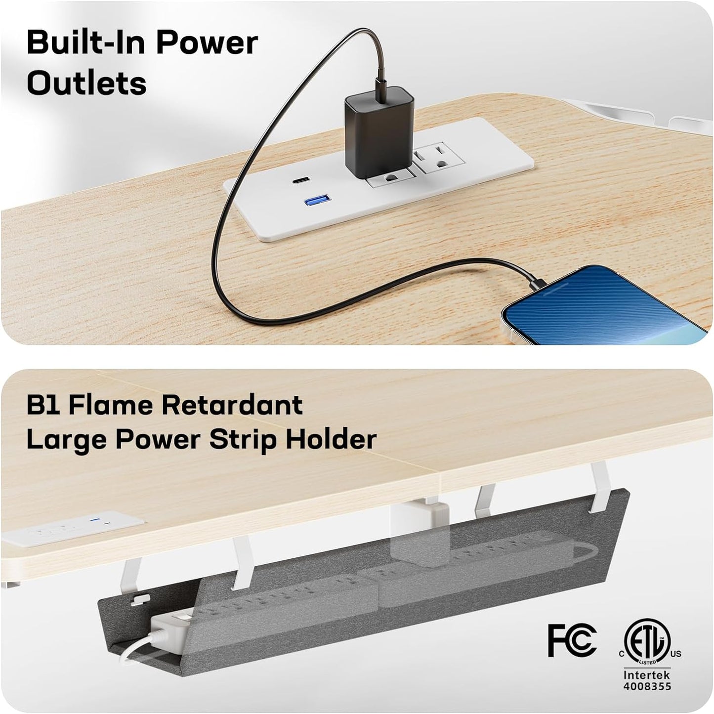 CHITOOMA 63″ Dual Motor L-Shaped Standing Desk, Built-in Power Outlets, Electric Height Adjustable , Large Power Strip Holder, Sit Stand Up Desk with 3 Preset Heights, Natural Wood