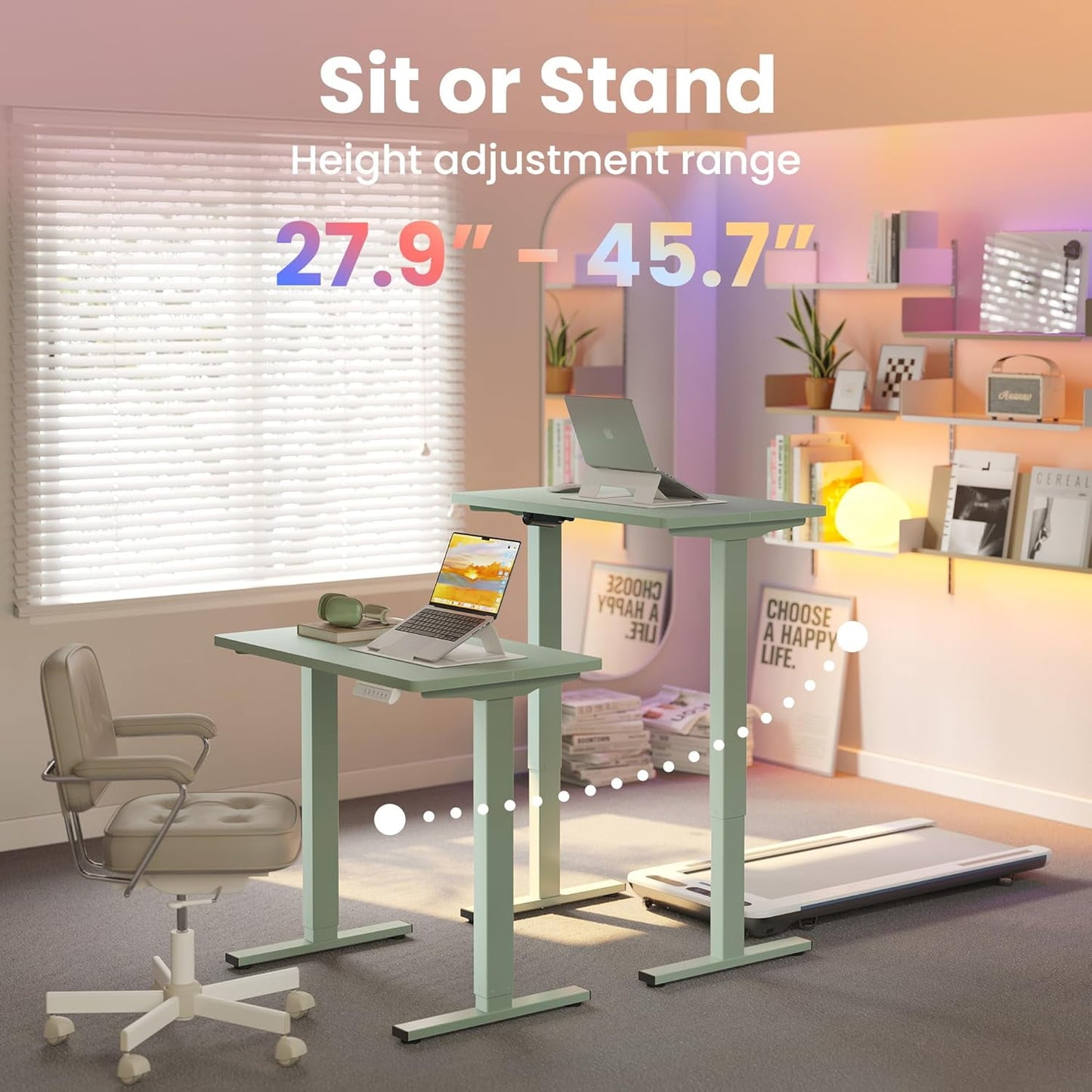 CHITOOMA Electric Standing Desk with 4 Memory Height Settings, 32" Small Height Adjustbale Desk, Sit Stand Up Desk for Home Office, Green