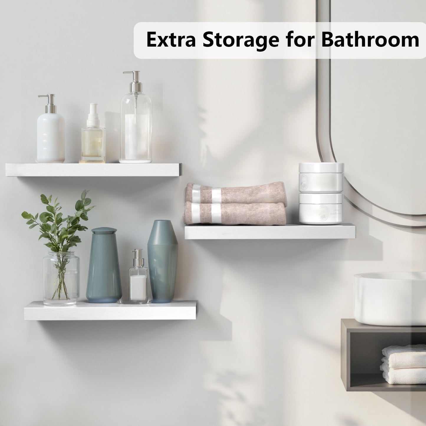 3 Sets Wall Mounted Floating Shelves，Storage Shelves, Perfect for Bedroom, Bathroom, Living Room and Kitchen Storage