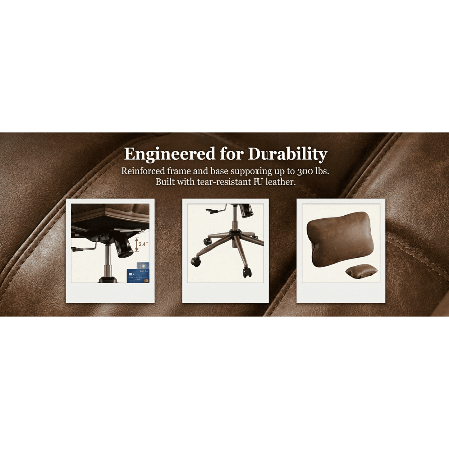 BESTERGO Ergonomic Executive Office Chair with PU Leather Upholstery, Adjustable Lumbar Support, Thick Cushion, 300 lbs Capacity, Mid Century Modern Desk Chair for Home Office, Brown