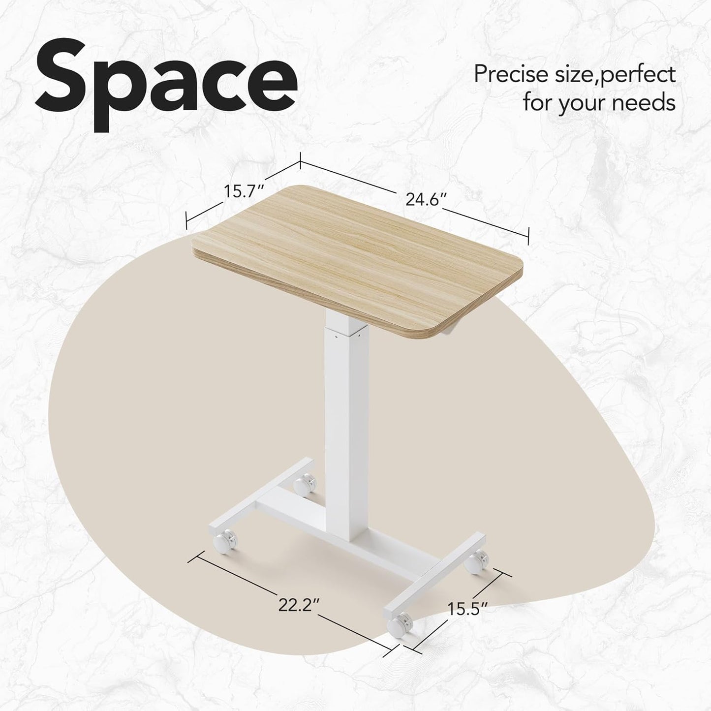 CHITOOMA Small Rolling Standing Desk, Wider Height Adjustable Mobile Desk with 4 Lockable Wheels, Portable Sit-Stand Workstation for Bedside & Sofa, Light Walunt
