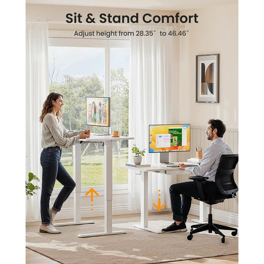 CHITOOMA Electric Standing Desk with Built-in Drawer, 48" x 24" Adjustable Height Computer Desk, 4 Memory Presets for Home Office, White