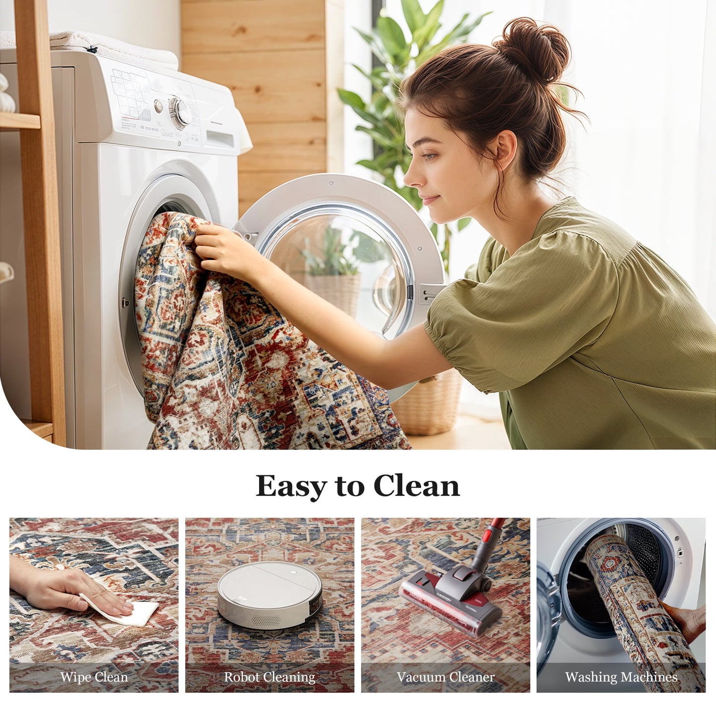 2'x6' Boho Runner Rug for Hallway, Machine Washable Stain Resistant Non-Shed Carpet, Runner Rug with Non-Slip Backing for Kitchen, Entryway, Bedroom, Laundry, Bathroom