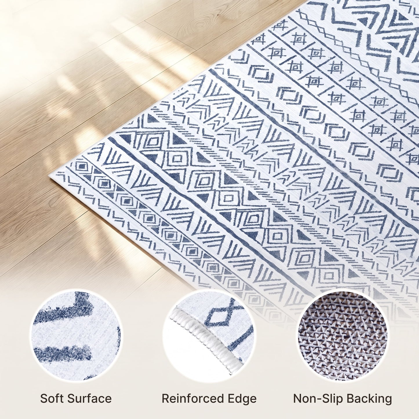 CHITOOMA 8'x10' Area Rugs for Living Room, Washable Rugs Boho Soft Geometric Bohemian Carpet Indoor Rug for Bedroom Dining Room Office Nonslip Foldable Rug