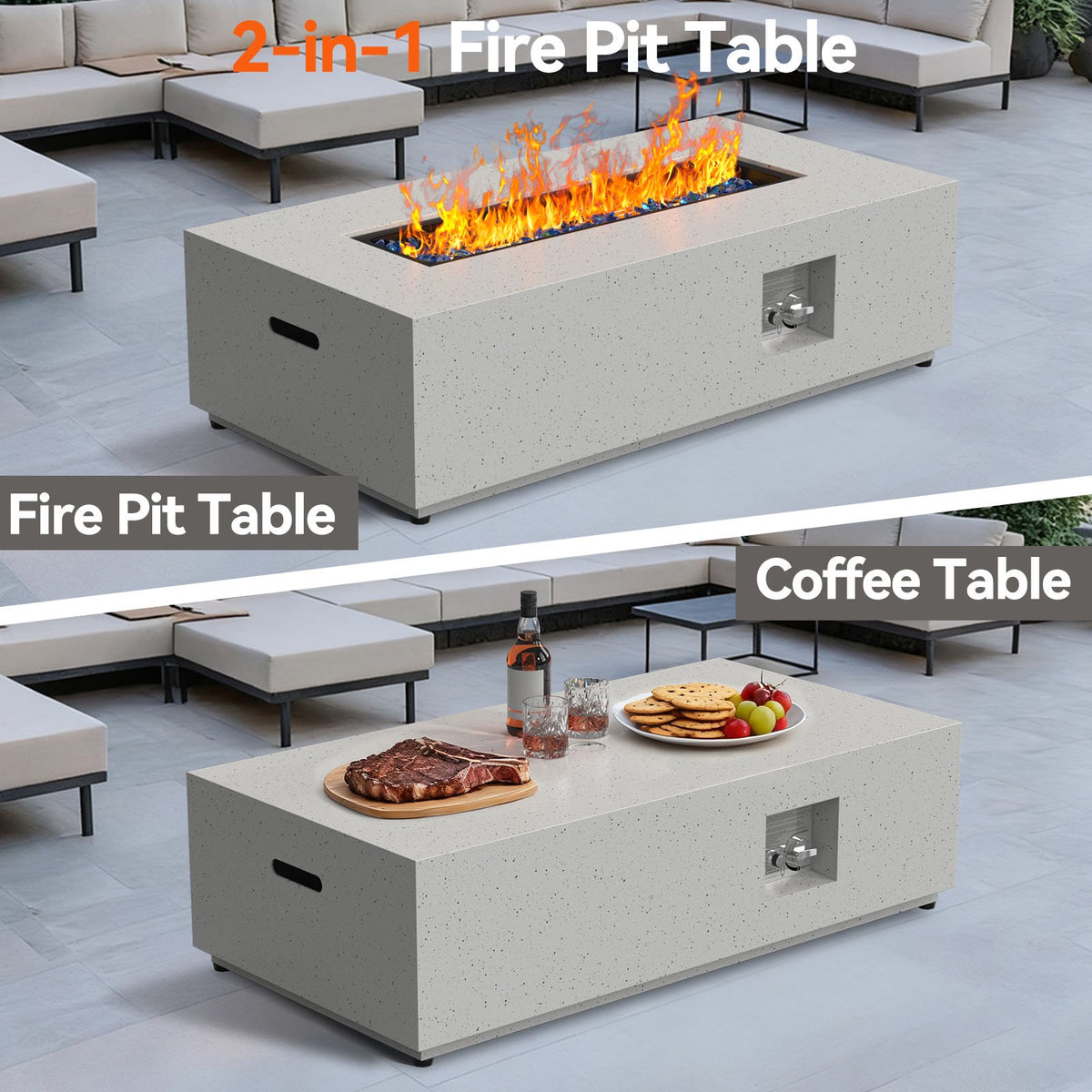CHITOOMA 43" Propane Fire Pit with Side Table, 50,000 BTU Outdoor Gas Fire Pit with Glass Rocks, Fire Pit Table with Waterproof Cover, CSA Certification & Adjustable Legs for Patio, Backyard