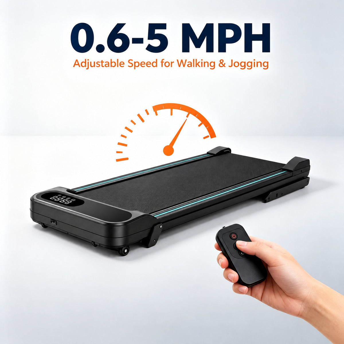 CHITOOMA Walking Pad with Remote Control, 2.5HP Under Desk Treadmill for Home Office, 0.6-5 MPH, 330lbs Capacity, Ultra-Quiet <40dB, Installation-Free Compact Exercise Machine for Walking and Jogging