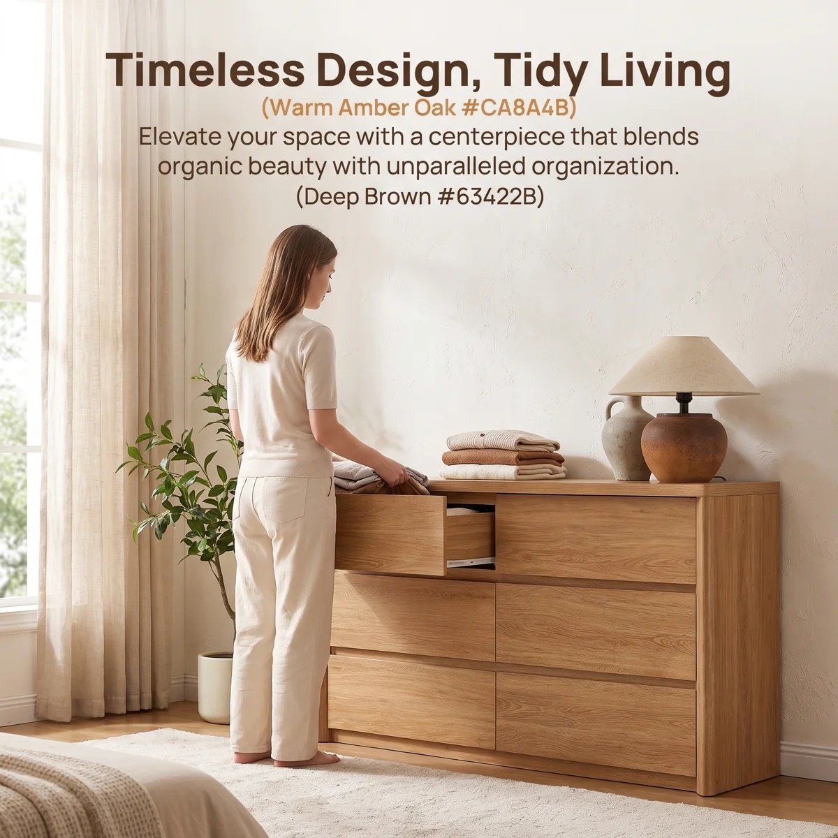 CHITOOMA 6 Drawer Dresser for Bedroom, 31" Modern Chest, Natural