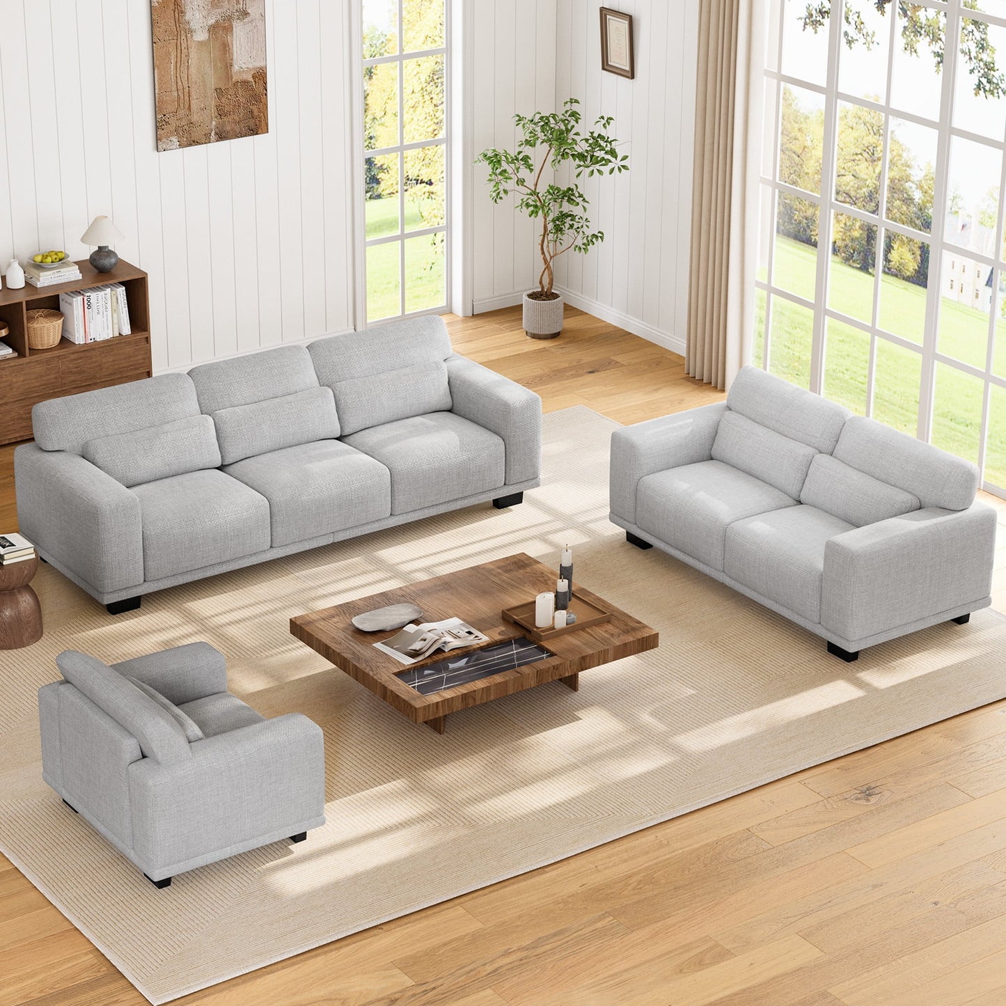 CHITOOMA 65" Loveseat Sofa for Living Room, Comfy Linen Couch with 2 Pillows, Deep Seats, Wide Armrests, Removable Covers & Sturdy Steel Frame, Gray