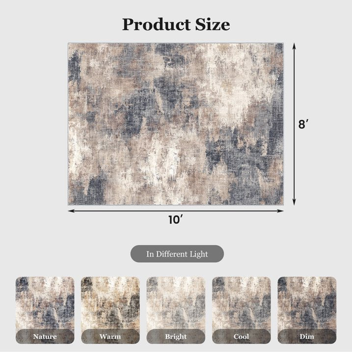 CHITOOMA 8'x10' Area Rugs for Living Room, Machine Washable Abstract Distressed Rugs Indoor Neutral Carpet Rugs for Bedroom Dining Room Office with Non-Slip Backing, Stain Resistant Non-Shed