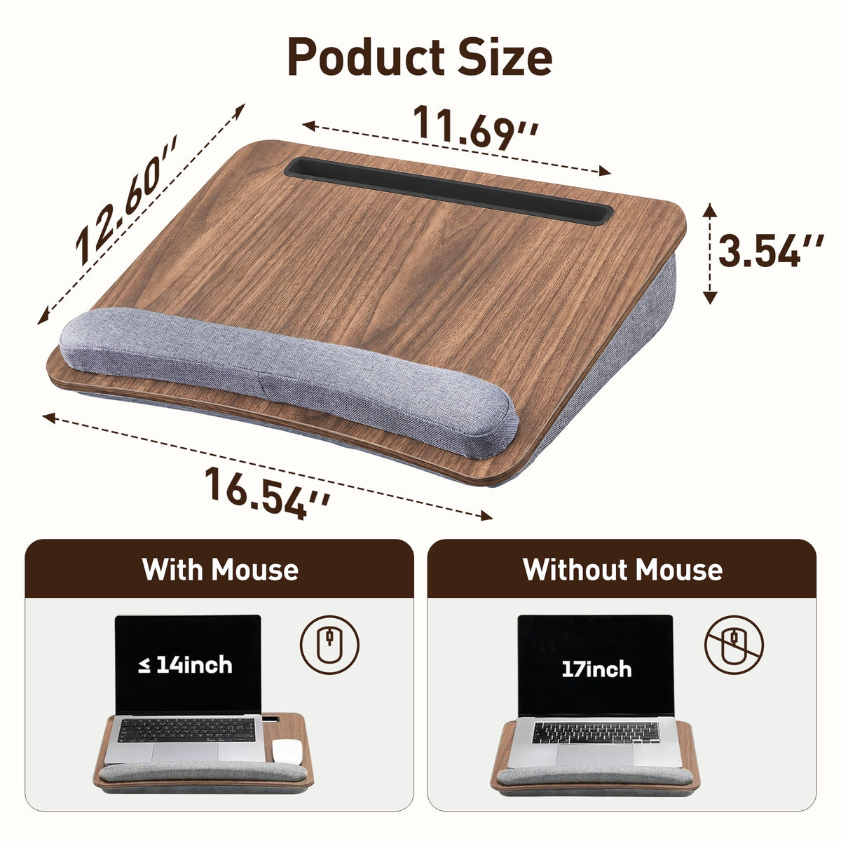 Laptop Lap Desk,Portable Lap Desk with Pillow Cushion,15.6 inch Laptop Desk for Home Office Students Use as Computer Laptop Stand, Book Tablet