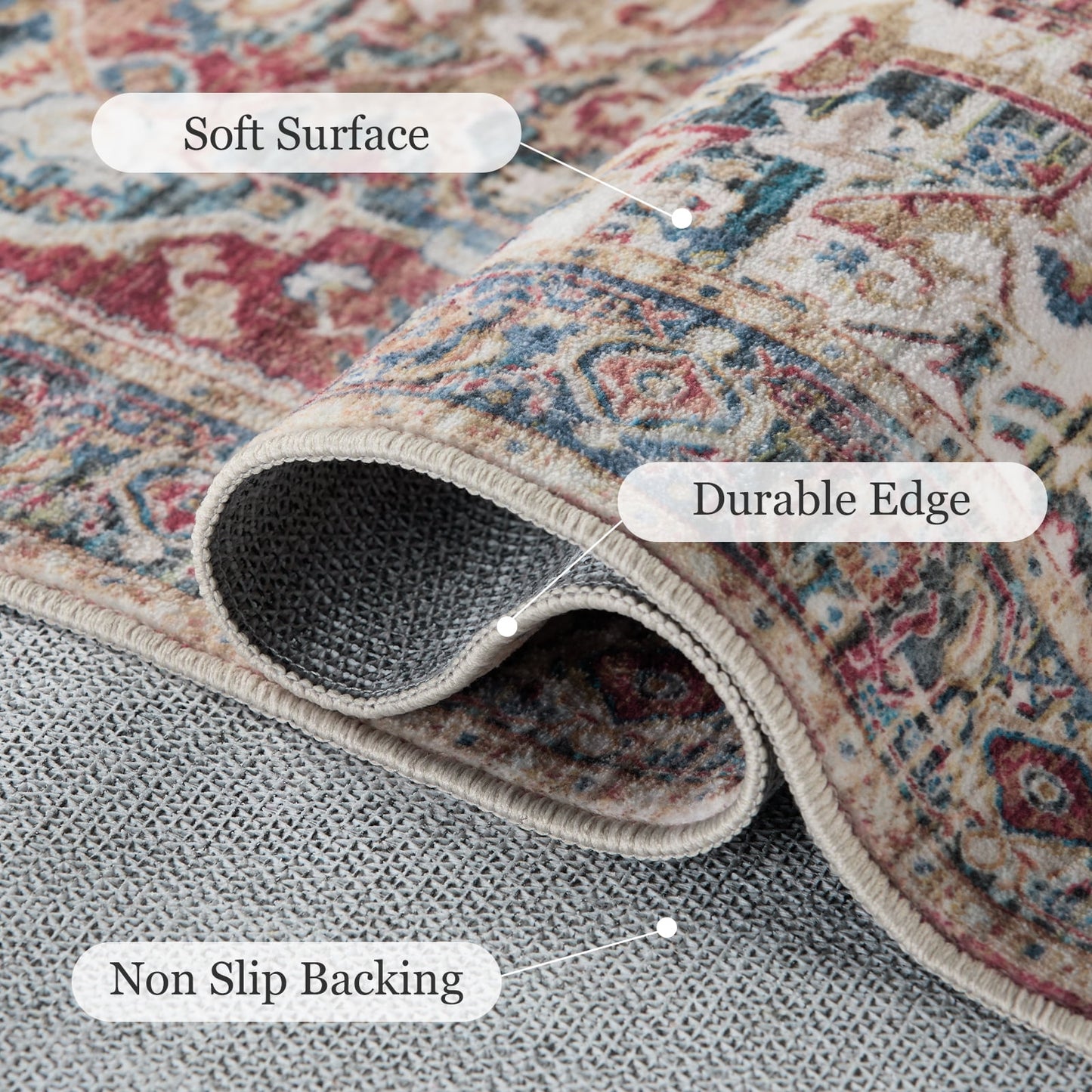 5'x7' Boho Area Rugs for Living Room, Machine Washable Area Rug with Non-Slip Backing, Stain Resistant Non-Shed Carpet for Bedroom, Dining Room, Dorm, Office