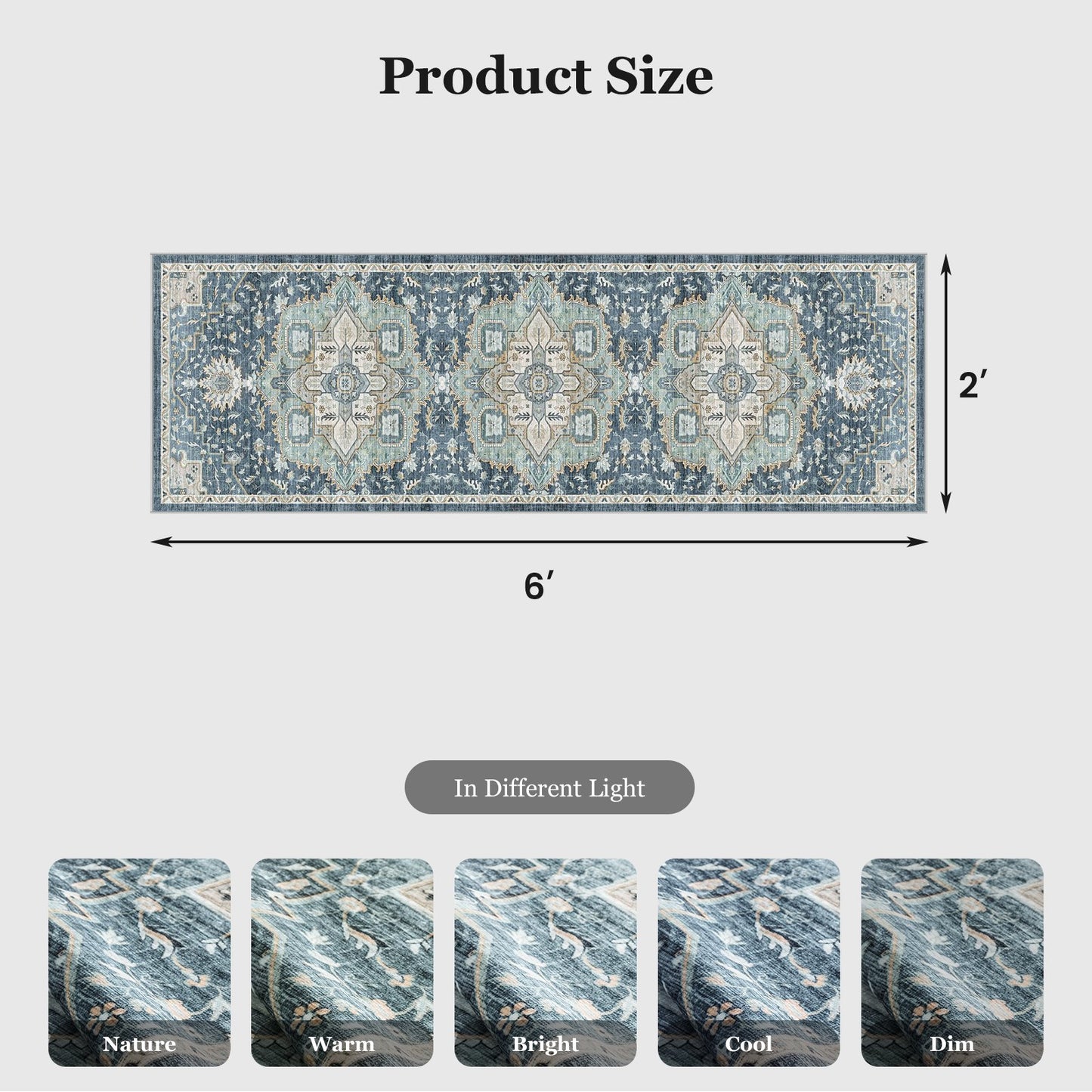 CHITOOMA 2'x6' Runner Rug, Machine Washable Rugs for Kitchen, Vintage Soft Non-Slip Runner Rug with Stain Resistant Non-Shed Carpet for Hallway, Entryway, Bedroom, Laundry, Bathroom
