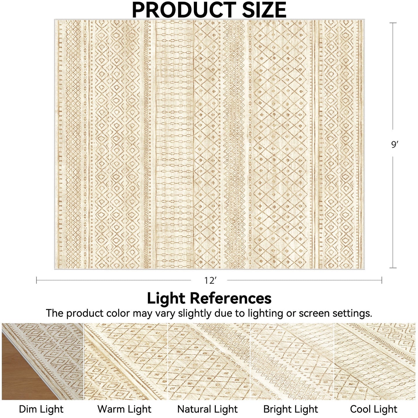 CHITOOMA 9'x12' Area Rugs for Living Room, Washable Rugs Boho Soft Geometric Bohemian Carpet Indoor Rug for Bedroom Dining Room Office Nonslip Foldable Rug