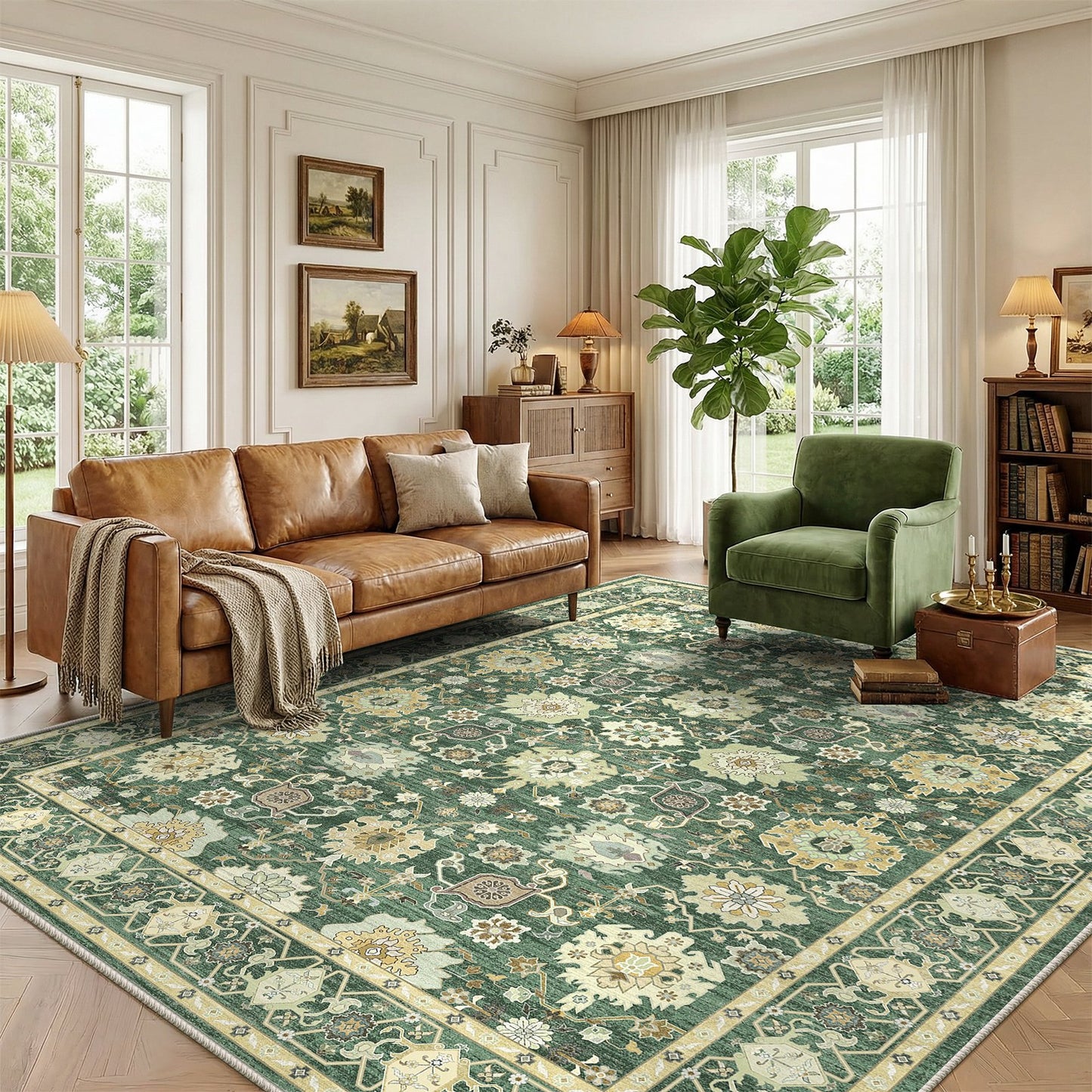 CHITOOMA 5'x7' Area Rugs for Living Room, Boho Machine Washable Stain Resistant Non-Shed Carpet, Floral Area Rug with Non-Slip Backing for Bedroom, Dining Room, Dorm, Office